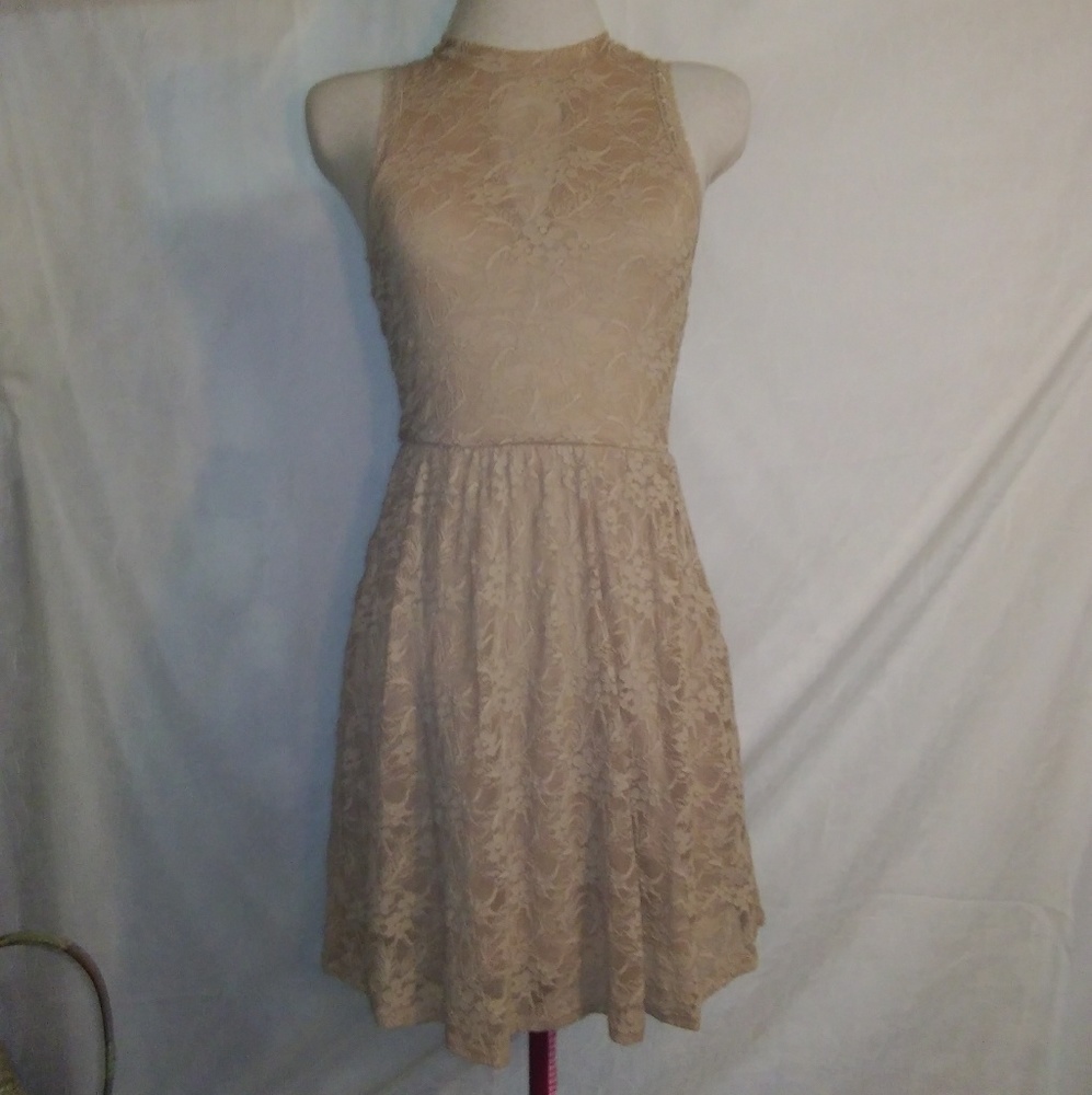 Women's Beige Lace Small Dress by Pink Owl